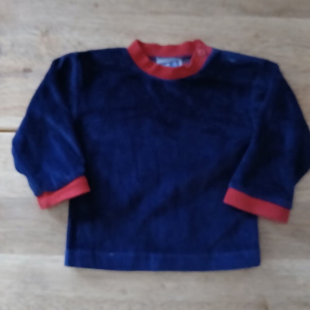 TOPOLINO navy/red velour L/S top sz 62/68 EU/3/6 mos. baby boy